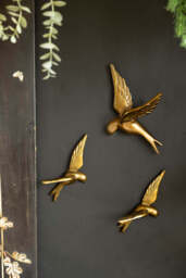 Set Of 3 Gold Metal Birds Wall Ornament - thumbnail 1