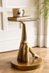 Gold Kicking Legs Side Table with Glass Top - thumbnail 1