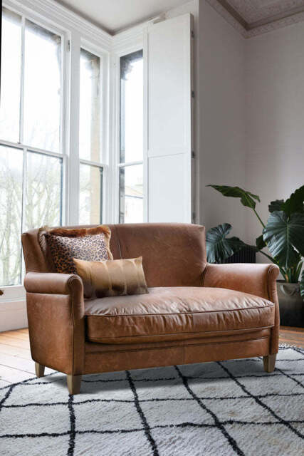 Vintage-Style Dark Brown Leather 2-Seater Sofa - image 1