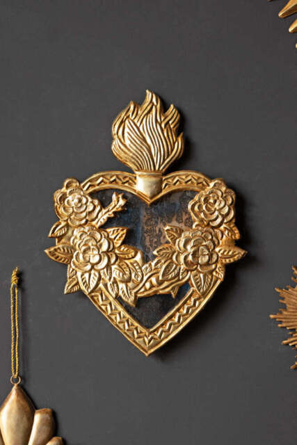 Foxed Floral Mirror Heart Hanging Decoration - image 1