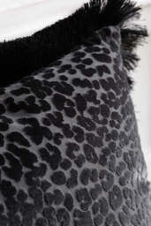 Black Leopard Velvet Cushion with Fringe Trim - thumbnail 3