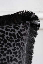 Black Leopard Velvet Cushion with Fringe Trim - thumbnail 4