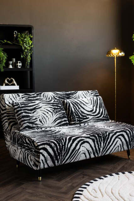Mabel Large 2 Seater Sofa Bed in Zebra Print Velvet - image 1