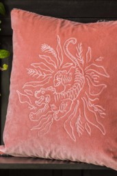 Pink Velvet Embroidered Tiger Cushion Cover - thumbnail 4