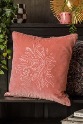 Pink Velvet Embroidered Tiger Cushion Cover - thumbnail 1