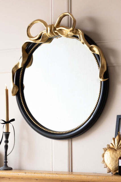 Black & Gold Bow Round Wall Mirror - image 1