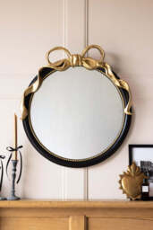 Black & Gold Bow Round Wall Mirror - thumbnail 4