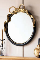 Black & Gold Bow Round Wall Mirror - thumbnail 1
