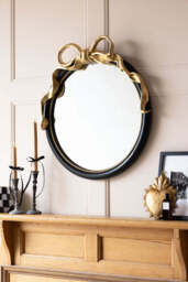 Black & Gold Bow Round Wall Mirror - thumbnail 3