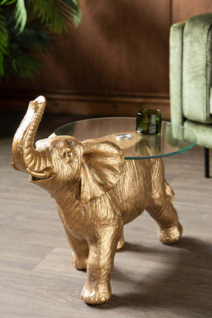 Gold Elephant Side Table With Glass Top - image 1