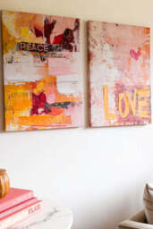 Set of 2 Pink & Orange Abstract Peace/Love Wall Art - thumbnail 1