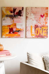 Set of 2 Pink & Orange Abstract Peace/Love Wall Art - thumbnail 3