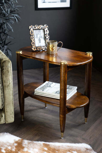 Dark Wood & Brass Oval Side Table - image 1