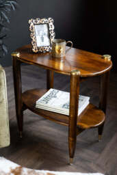 Dark Wood & Brass Oval Side Table - thumbnail 4