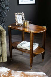 Dark Wood & Brass Oval Side Table