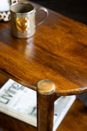 Dark Wood & Brass Oval Side Table - thumbnail 3