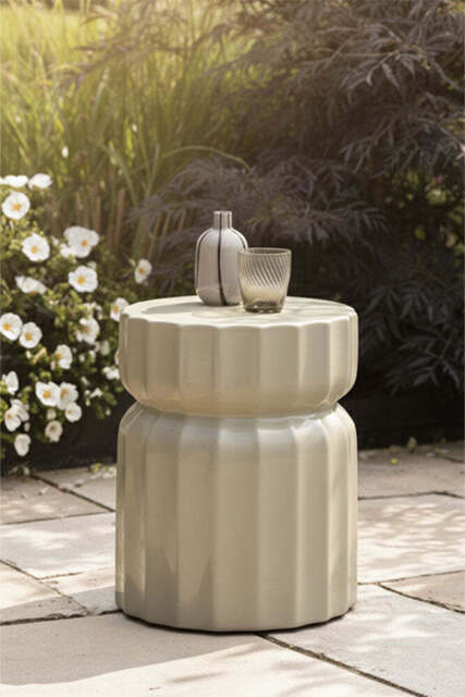 Ribbed Edge Round Side Table in Ivory Glaze - image 1