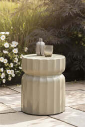 Ribbed Edge Round Side Table in Ivory Glaze