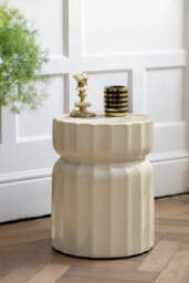 Ribbed Edge Round Side Table in Ivory Glaze - thumbnail 3