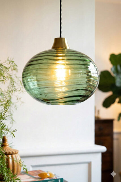 Swirled Glass Easyfit Ceiling Light Shade in Green - image 1