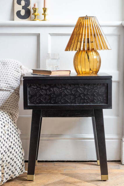 Black Leopard Print Bedside Table - image 1