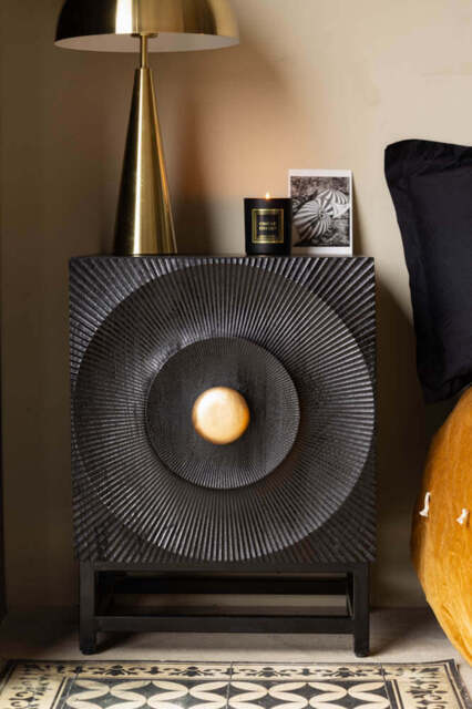 Circular Ribbed Wood Detail Bedside Table - image 1