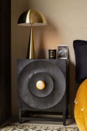 Circular Ribbed Wood Detail Bedside Table - thumbnail 3
