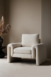 Ivory Boucle Fabric Curved Arm Armchair