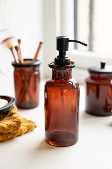 Apothecary-Style Amber Glass Soap Dispenser - 300ml - image 1