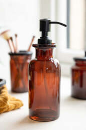 Apothecary-Style Amber Glass Soap Dispenser - 300ml - thumbnail 4