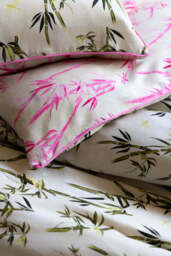 Green & Pink Bamboo Print Reversible Duvet Cover and Pillow Case Set - Available in 4 Sizes - thumbnail 3