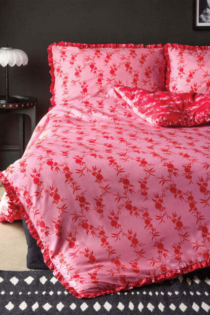 Hot Pink Floral Frill Duvet Cover and Pillow Case Set - image 1
