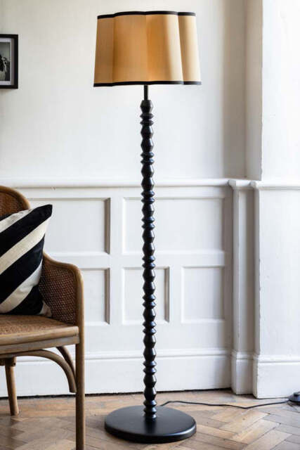 Black Spindle Floor Lamp With Scalloped Shade - image 1