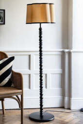 Black Spindle Floor Lamp With Scalloped Shade - thumbnail 1