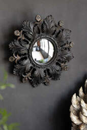 Small Black Flowers & Leaves Convex Mirror - thumbnail 1