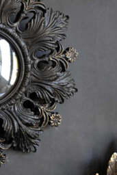 Small Black Flowers & Leaves Convex Mirror - thumbnail 4