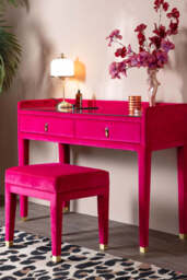 Hot Pink Velvet Dressing Table & Stool - thumbnail 3