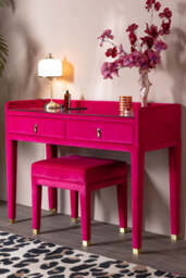 Hot Pink Velvet Dressing Table & Stool - thumbnail 1