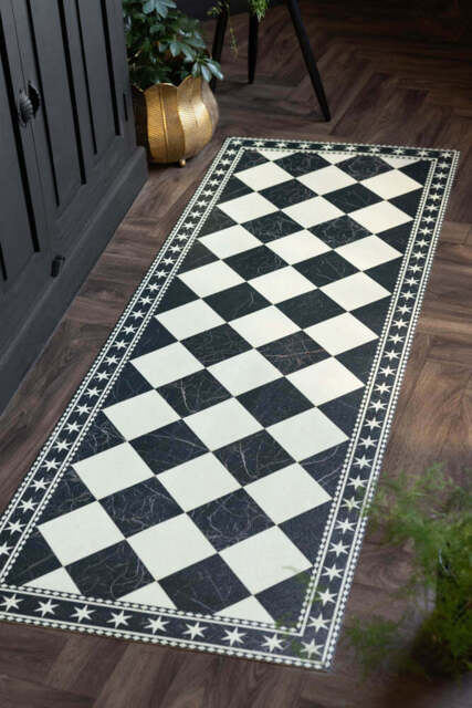 Monochrome Marble Tile Effect Durable Runner - image 1