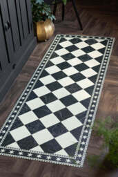 Monochrome Marble Tile Effect Durable Runner - thumbnail 1