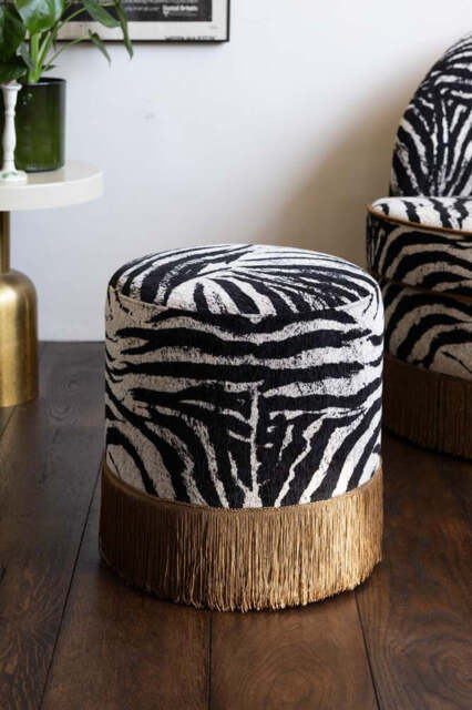 Zebra Print Tassel Footstool - image 1