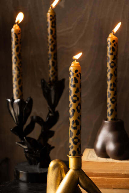 Set Of 4 Leopard Print Dinner Candles - image 1