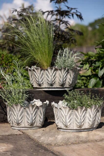 Set of 3 Petal Antiqued Planters - image 1