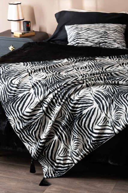 Zebra Print Velvet Throw with Tassels - image 1