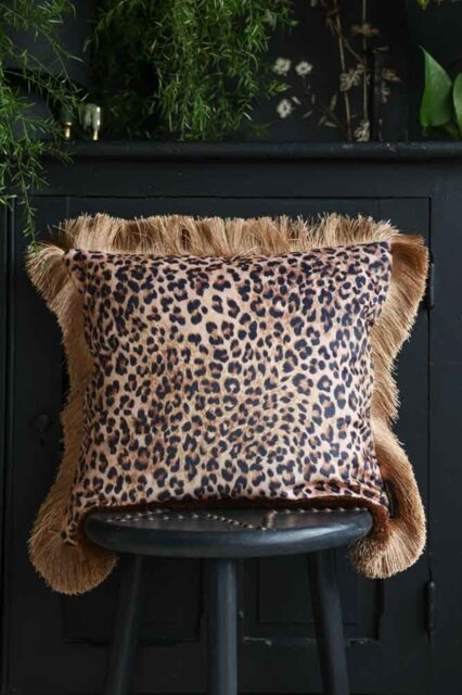 Leopard Love Velvet Fringe Feather Filled Cushion - image 1