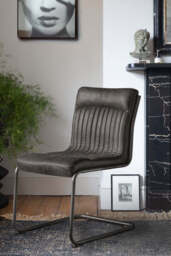 Ribbed Antique-Style Black Leather Chair - thumbnail 1