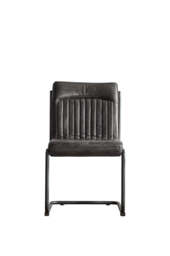 Ribbed Antique-Style Black Leather Chair - thumbnail 5