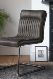 Ribbed Antique-Style Black Leather Chair - thumbnail 4