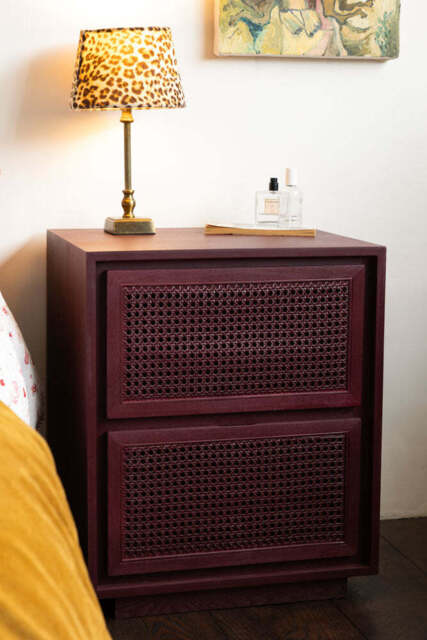 Burgundy Rattan Bedside Table - image 1