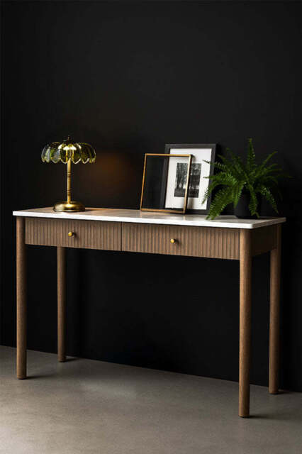 White Marble 2-Drawer Console Table - image 1